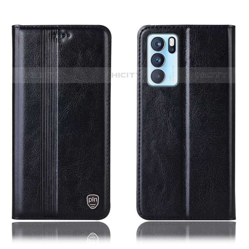 Funda de Cuero Cartera con Soporte Carcasa H09P para Oppo Reno6 Pro 5G India Negro