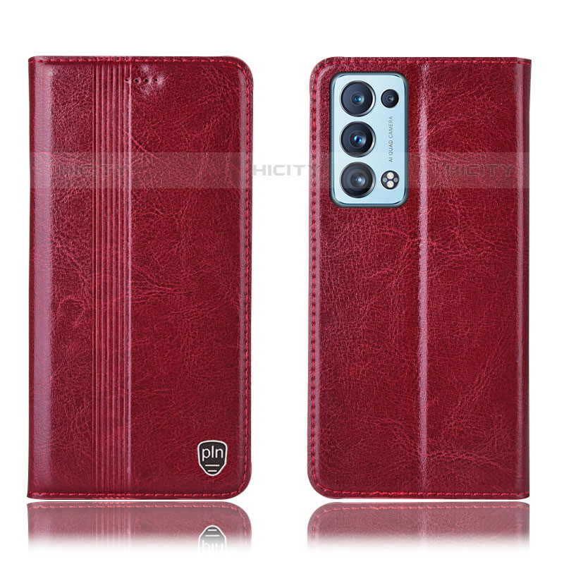 Funda de Cuero Cartera con Soporte Carcasa H09P para Oppo Reno6 Pro+ Plus 5G Rojo