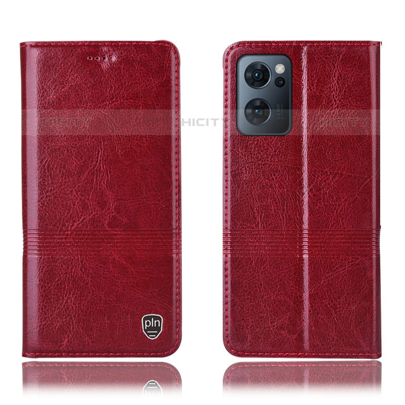 Funda de Cuero Cartera con Soporte Carcasa H09P para Oppo Reno7 5G Rojo