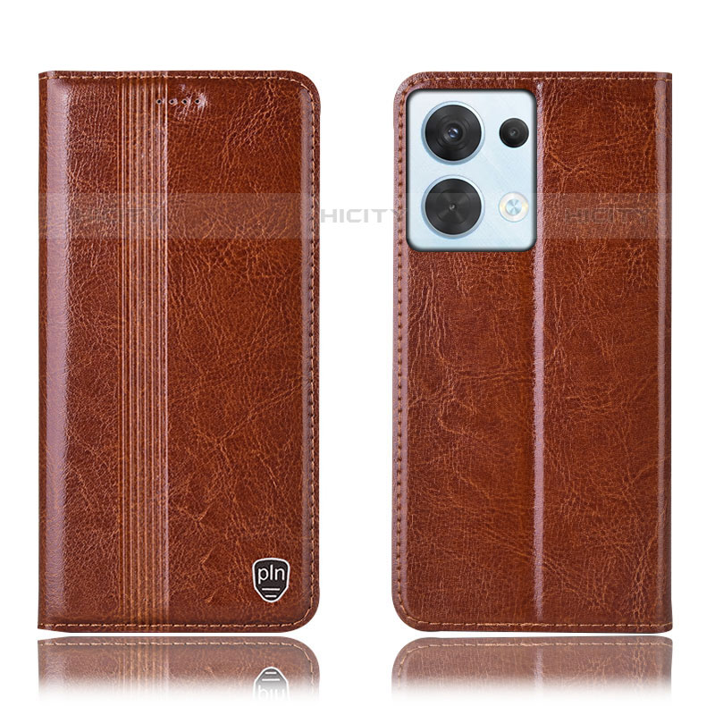 Funda de Cuero Cartera con Soporte Carcasa H09P para Oppo Reno8 5G Marron Claro