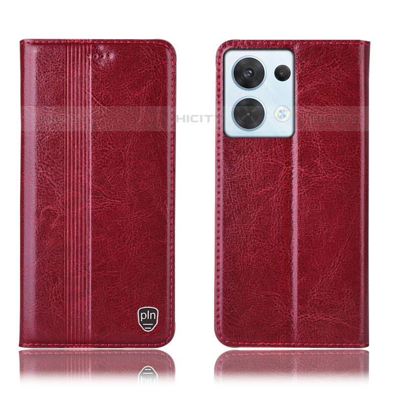 Funda de Cuero Cartera con Soporte Carcasa H09P para Oppo Reno8 5G Rojo