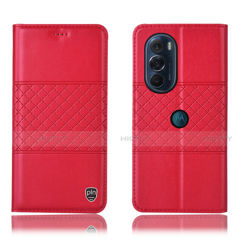 Funda de Cuero Cartera con Soporte Carcasa H10P para Motorola Moto Edge 30 Pro 5G Rojo