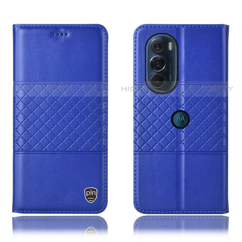 Funda de Cuero Cartera con Soporte Carcasa H10P para Motorola Moto Edge Plus (2022) 5G Azul