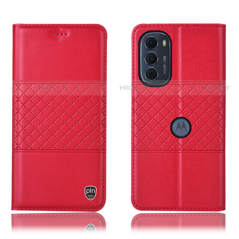 Funda de Cuero Cartera con Soporte Carcasa H10P para Motorola Moto G71s 5G Rojo