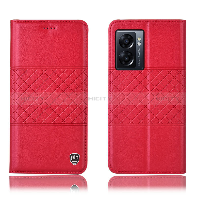 Funda de Cuero Cartera con Soporte Carcasa H10P para Oppo A56S 5G Rojo