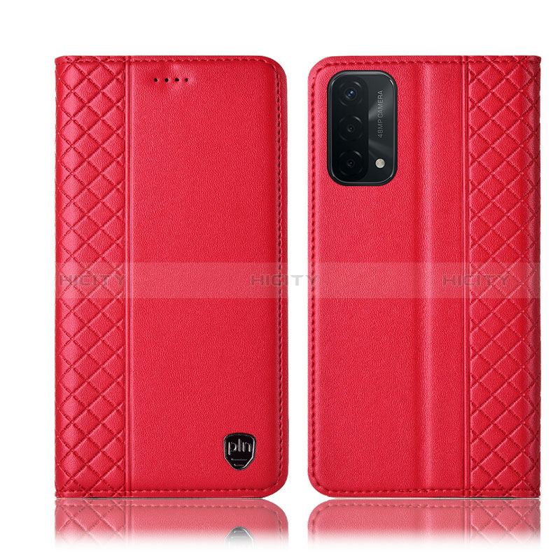 Funda de Cuero Cartera con Soporte Carcasa H10P para Oppo A74 5G Rojo