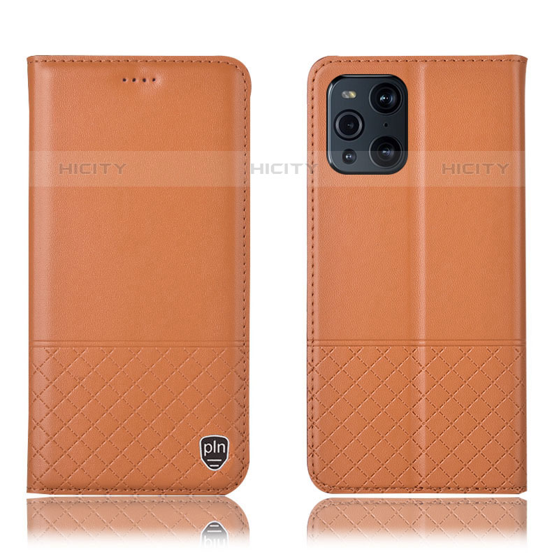 Funda de Cuero Cartera con Soporte Carcasa H10P para Oppo Find X3 Pro 5G Naranja