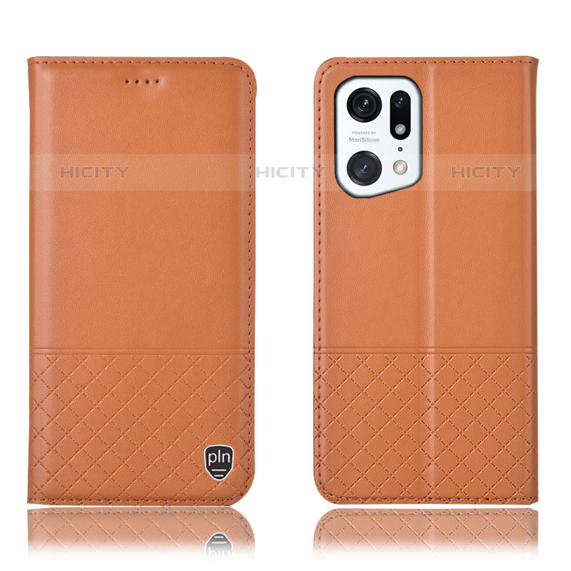 Funda de Cuero Cartera con Soporte Carcasa H10P para Oppo Find X5 Pro 5G Naranja