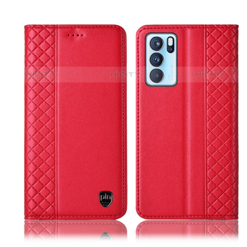 Funda de Cuero Cartera con Soporte Carcasa H10P para Oppo Reno6 Pro 5G India Rojo