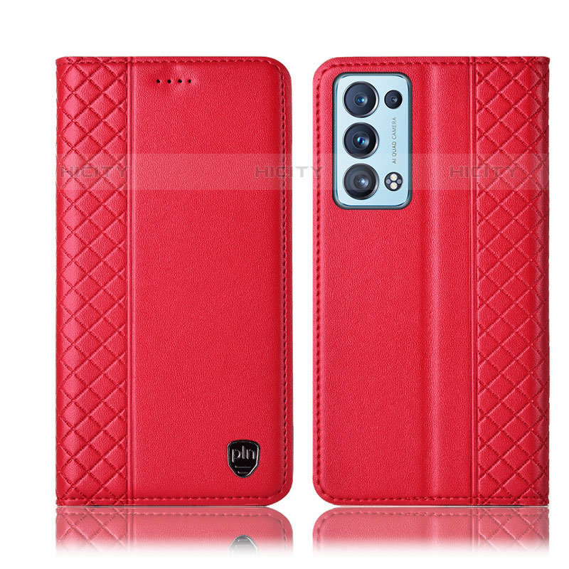 Funda de Cuero Cartera con Soporte Carcasa H10P para Oppo Reno6 Pro 5G Rojo