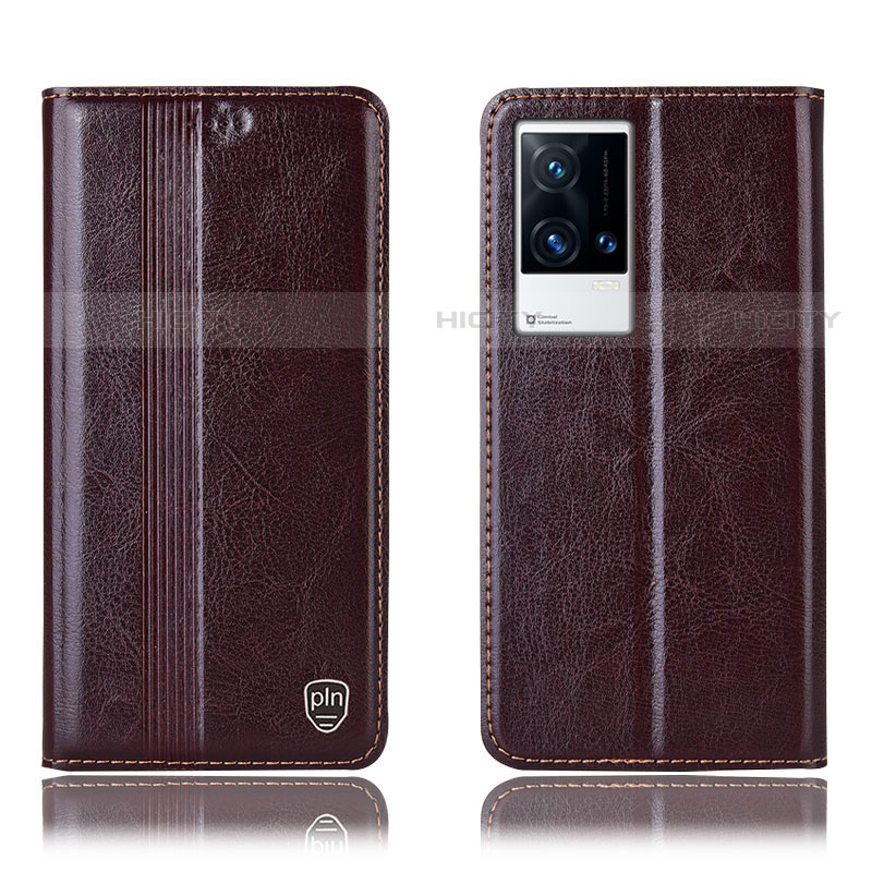 Funda de Cuero Cartera con Soporte Carcasa H10P para Vivo iQOO 8 Pro 5G Marron