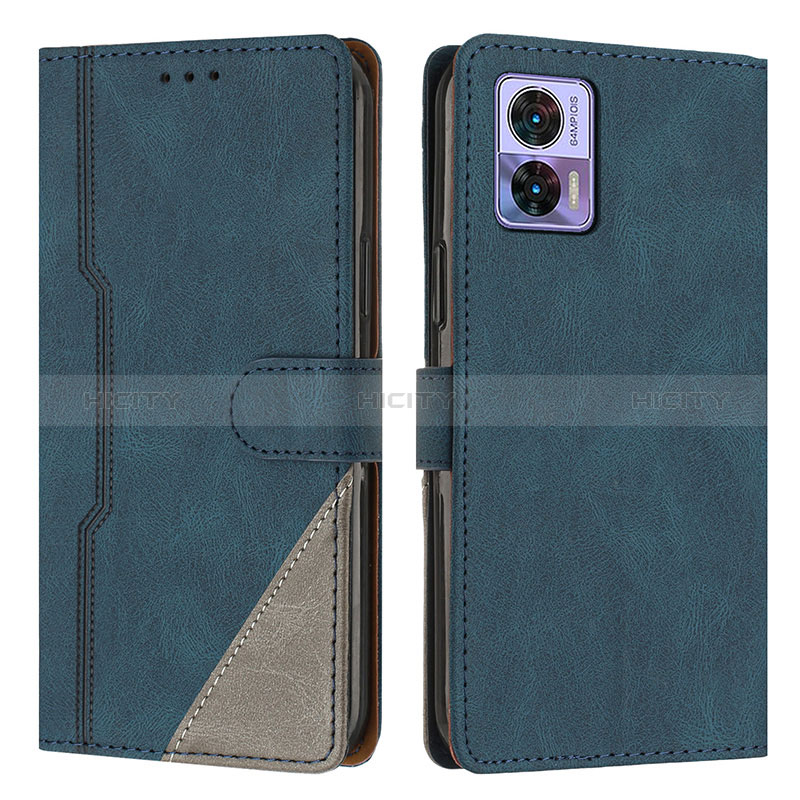 Funda de Cuero Cartera con Soporte Carcasa H10X para Motorola Moto Edge 30 Neo 5G Azul