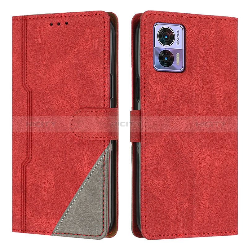 Funda de Cuero Cartera con Soporte Carcasa H10X para Motorola Moto Edge 30 Neo 5G Rojo