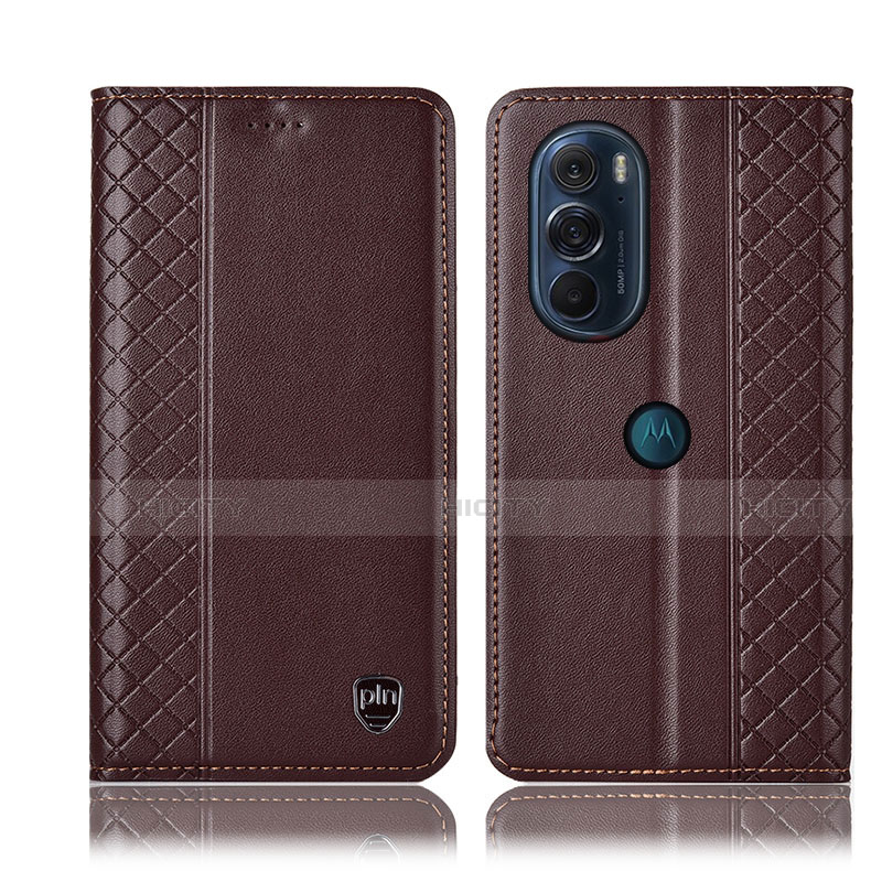 Funda de Cuero Cartera con Soporte Carcasa H11P para Motorola Moto Edge 30 Pro 5G Marron