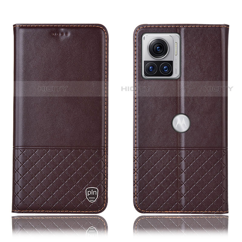 Funda de Cuero Cartera con Soporte Carcasa H11P para Motorola Moto Edge 30 Ultra 5G Marron