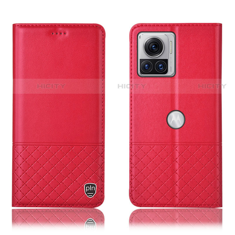 Funda de Cuero Cartera con Soporte Carcasa H11P para Motorola Moto Edge 30 Ultra 5G Rojo