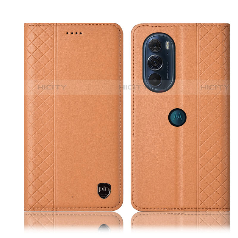 Funda de Cuero Cartera con Soporte Carcasa H11P para Motorola Moto Edge Plus (2022) 5G Naranja