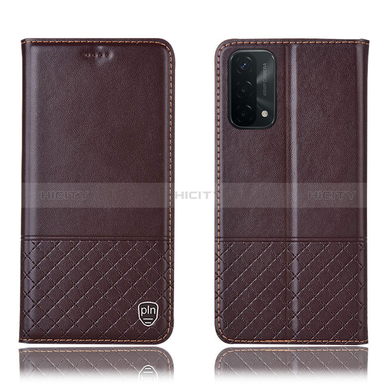 Funda de Cuero Cartera con Soporte Carcasa H11P para Oppo A54 5G Marron