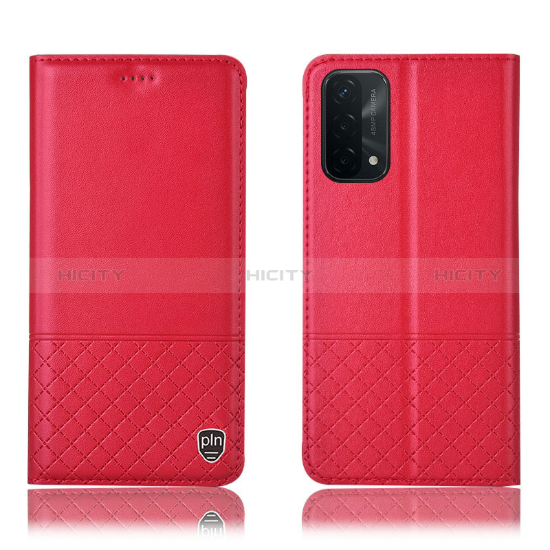 Funda de Cuero Cartera con Soporte Carcasa H11P para Oppo A54 5G Rojo