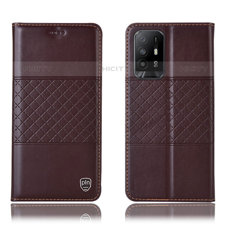 Funda de Cuero Cartera con Soporte Carcasa H11P para Oppo F19 Pro+ Plus 5G Marron