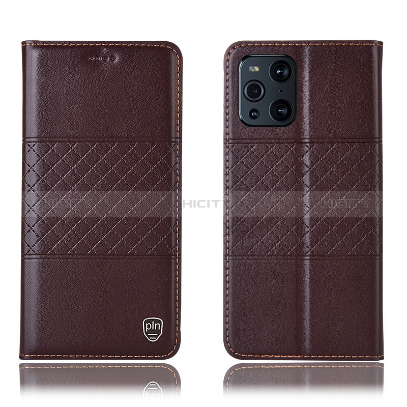 Funda de Cuero Cartera con Soporte Carcasa H11P para Oppo Find X3 5G Marron