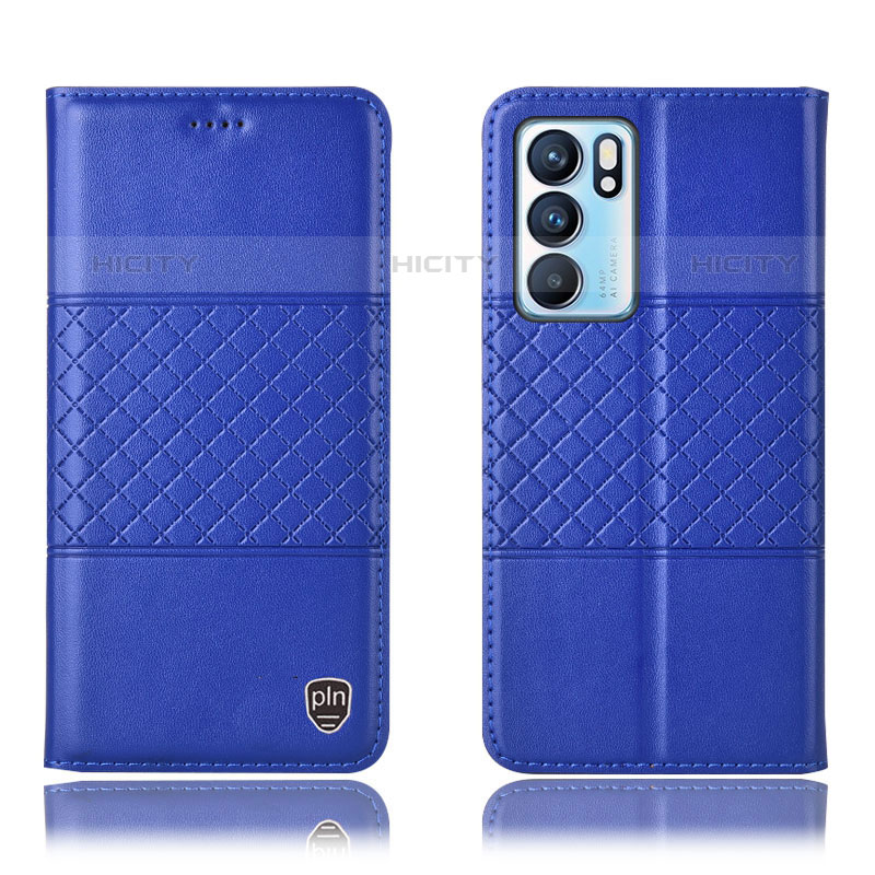 Funda de Cuero Cartera con Soporte Carcasa H11P para Oppo Reno6 5G Azul