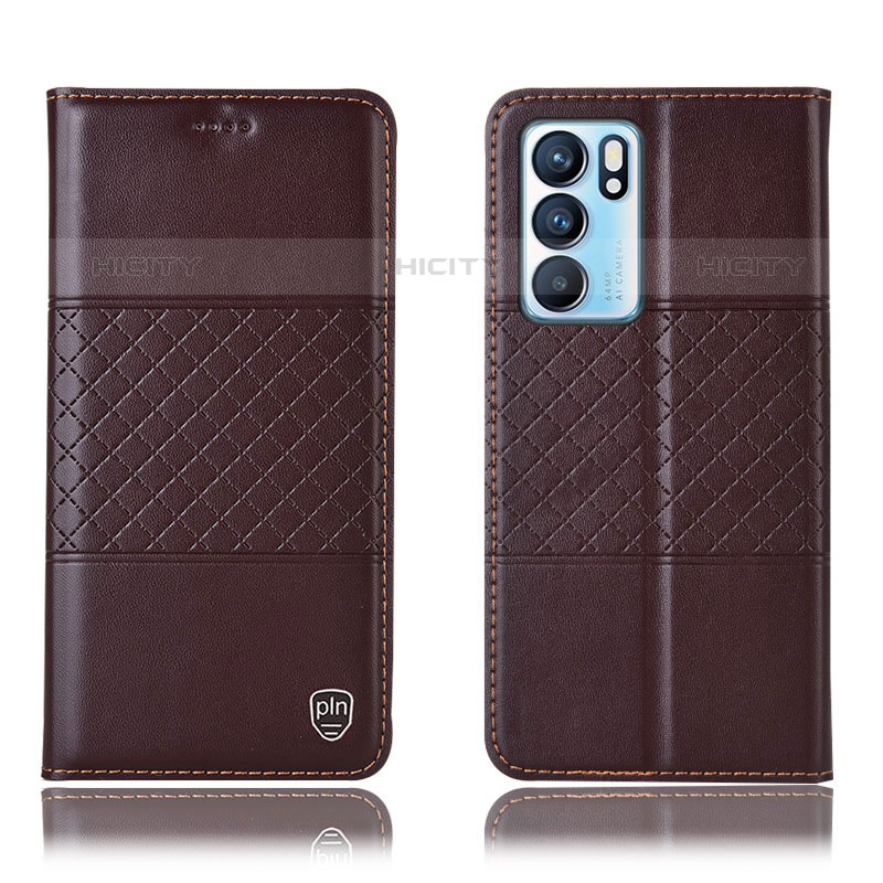 Funda de Cuero Cartera con Soporte Carcasa H11P para Oppo Reno6 5G Marron