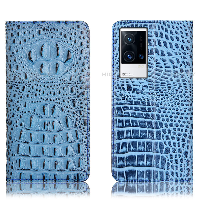 Funda de Cuero Cartera con Soporte Carcasa H11P para Vivo iQOO 8 Pro 5G Azul Cielo