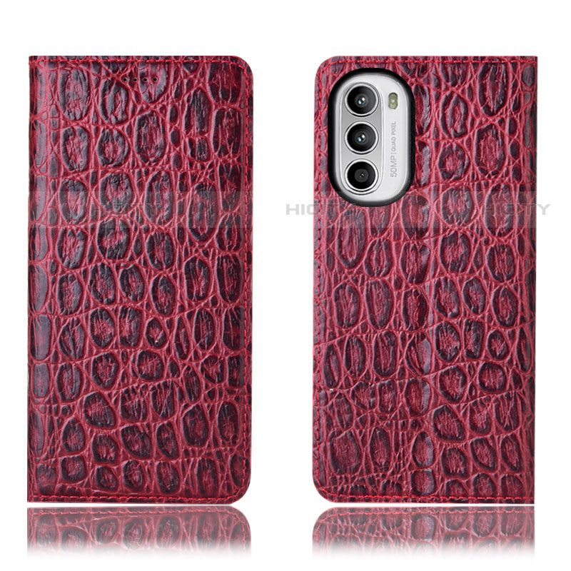 Funda de Cuero Cartera con Soporte Carcasa H16P para Motorola Moto Edge (2022) 5G Rojo