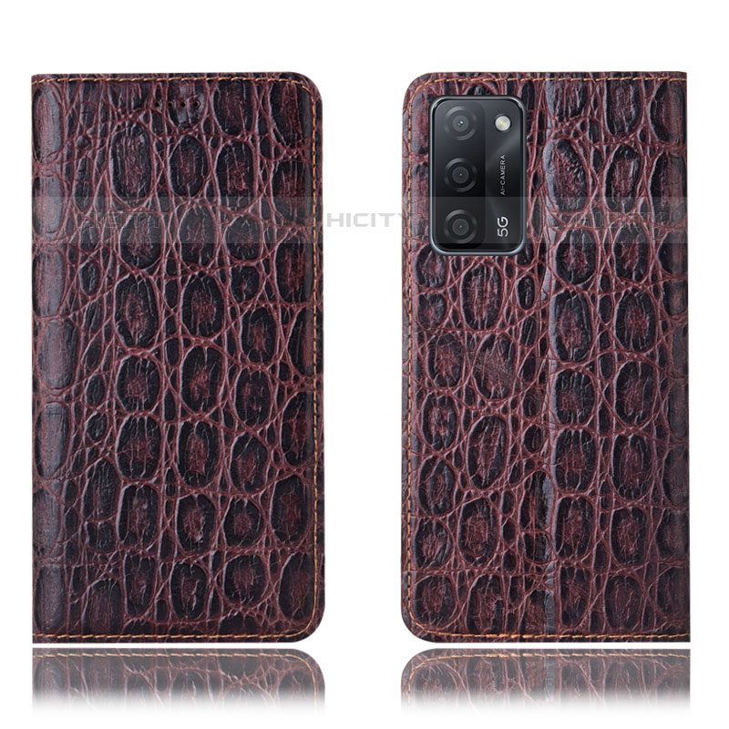 Funda de Cuero Cartera con Soporte Carcasa H16P para Oppo A55 5G Marron