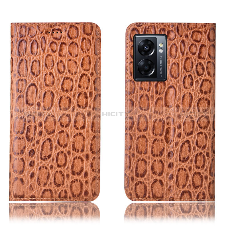 Funda de Cuero Cartera con Soporte Carcasa H16P para Oppo A56S 5G Marron Claro