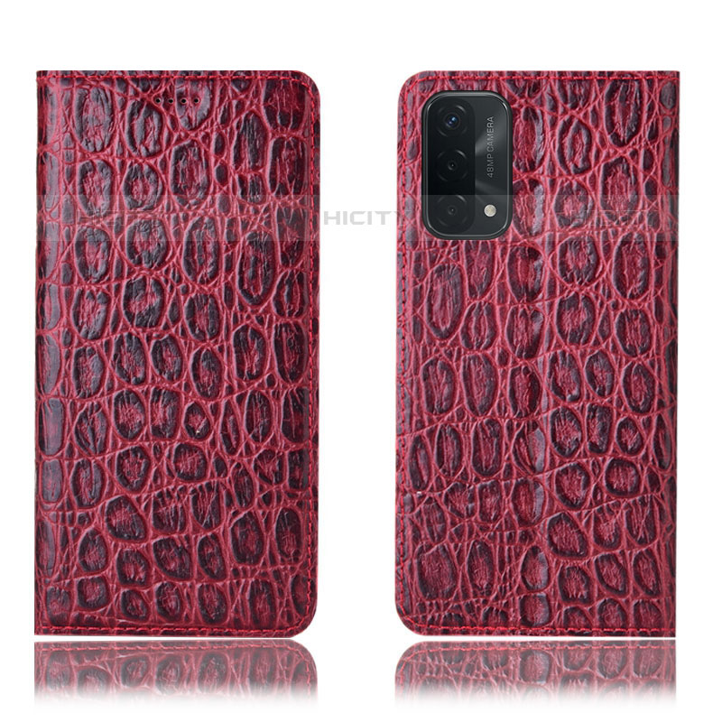 Funda de Cuero Cartera con Soporte Carcasa H16P para Oppo A93 5G Rojo