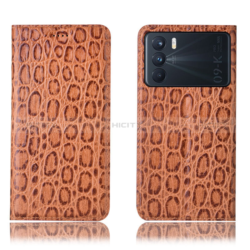 Funda de Cuero Cartera con Soporte Carcasa H16P para Oppo K9 Pro 5G Marron Claro