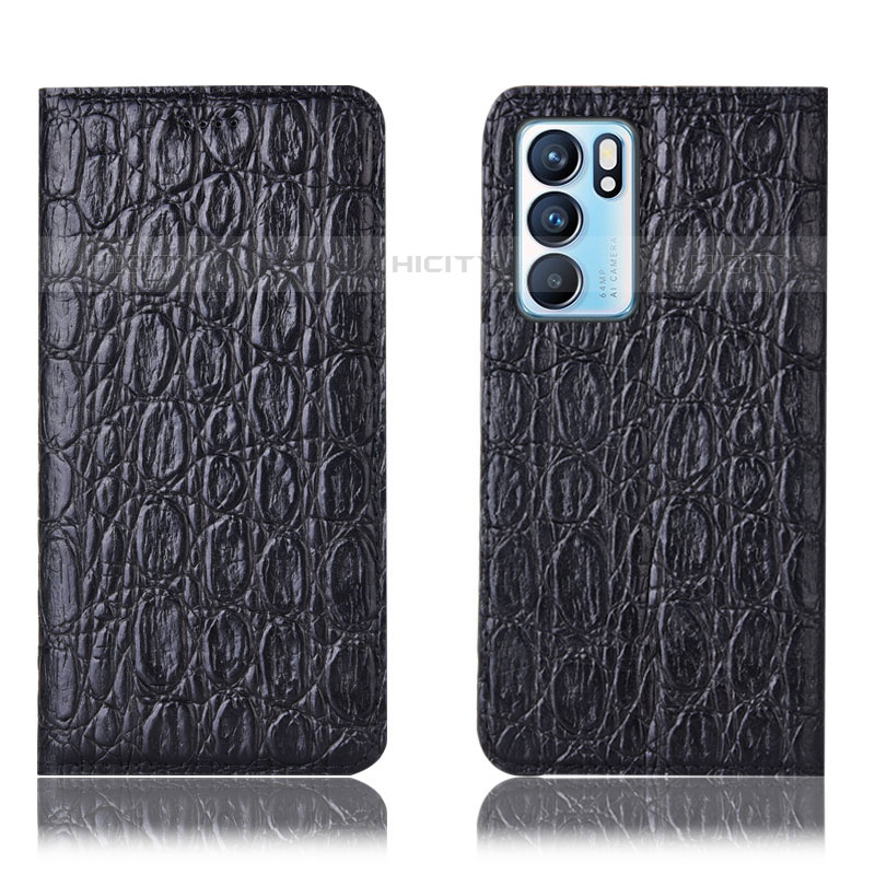 Funda de Cuero Cartera con Soporte Carcasa H16P para Oppo Reno6 5G Negro