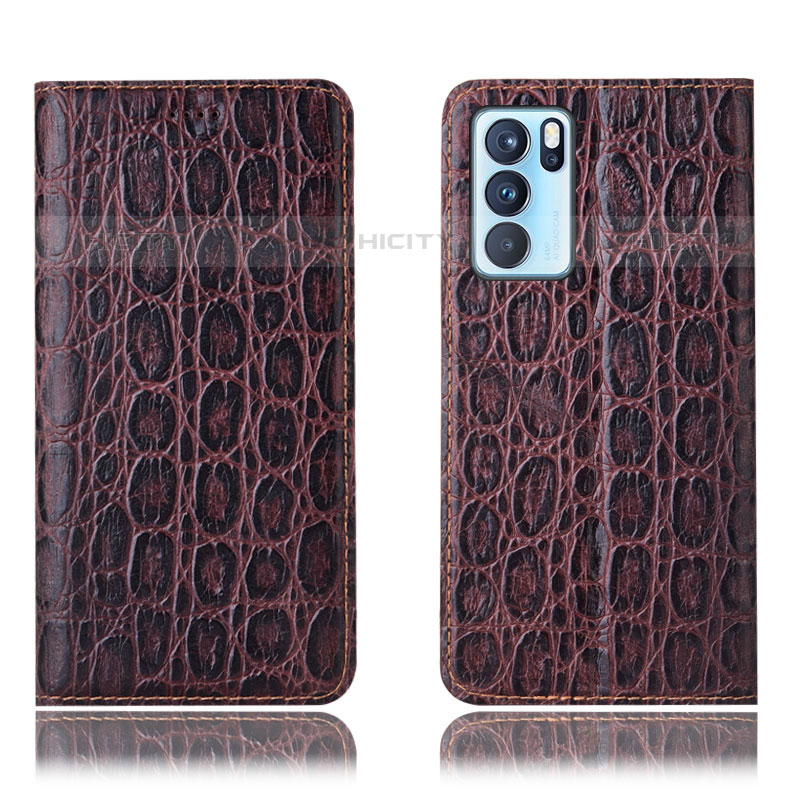 Funda de Cuero Cartera con Soporte Carcasa H16P para Oppo Reno6 Pro 5G India Marron