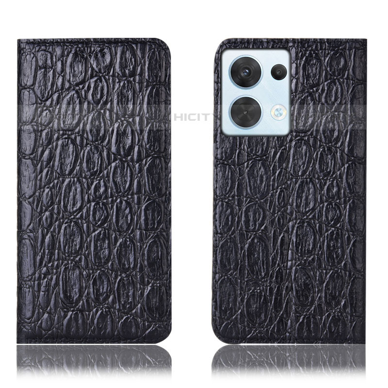 Funda de Cuero Cartera con Soporte Carcasa H16P para Oppo Reno8 5G Negro