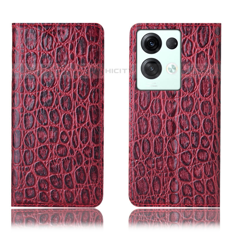 Funda de Cuero Cartera con Soporte Carcasa H16P para Oppo Reno8 Pro+ Plus 5G Rojo