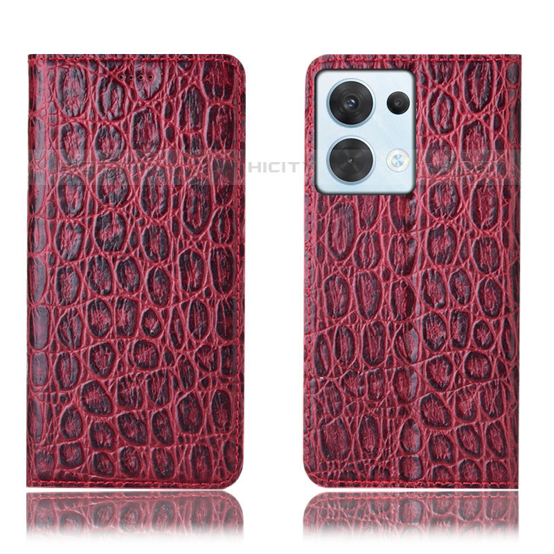 Funda de Cuero Cartera con Soporte Carcasa H16P para Oppo Reno9 5G Rojo