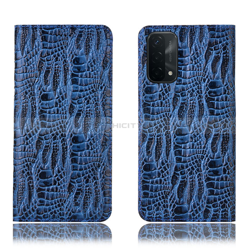 Funda de Cuero Cartera con Soporte Carcasa H17P para Oppo A54 5G Azul