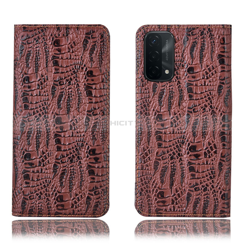 Funda de Cuero Cartera con Soporte Carcasa H17P para Oppo A54 5G Marron