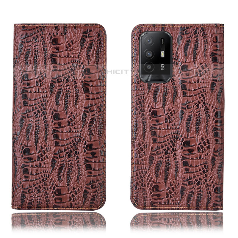 Funda de Cuero Cartera con Soporte Carcasa H17P para Oppo A94 5G Marron