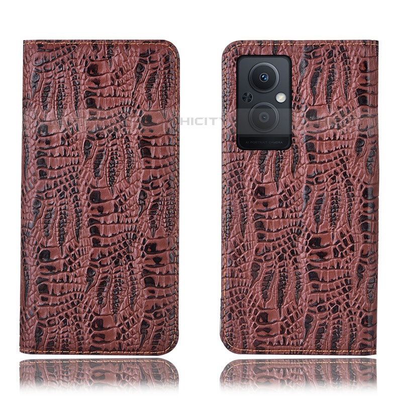 Funda de Cuero Cartera con Soporte Carcasa H17P para Oppo F21 Pro 5G Marron