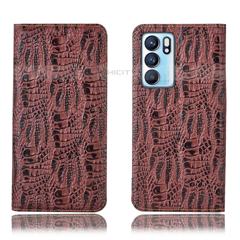 Funda de Cuero Cartera con Soporte Carcasa H17P para Oppo Reno6 5G Marron