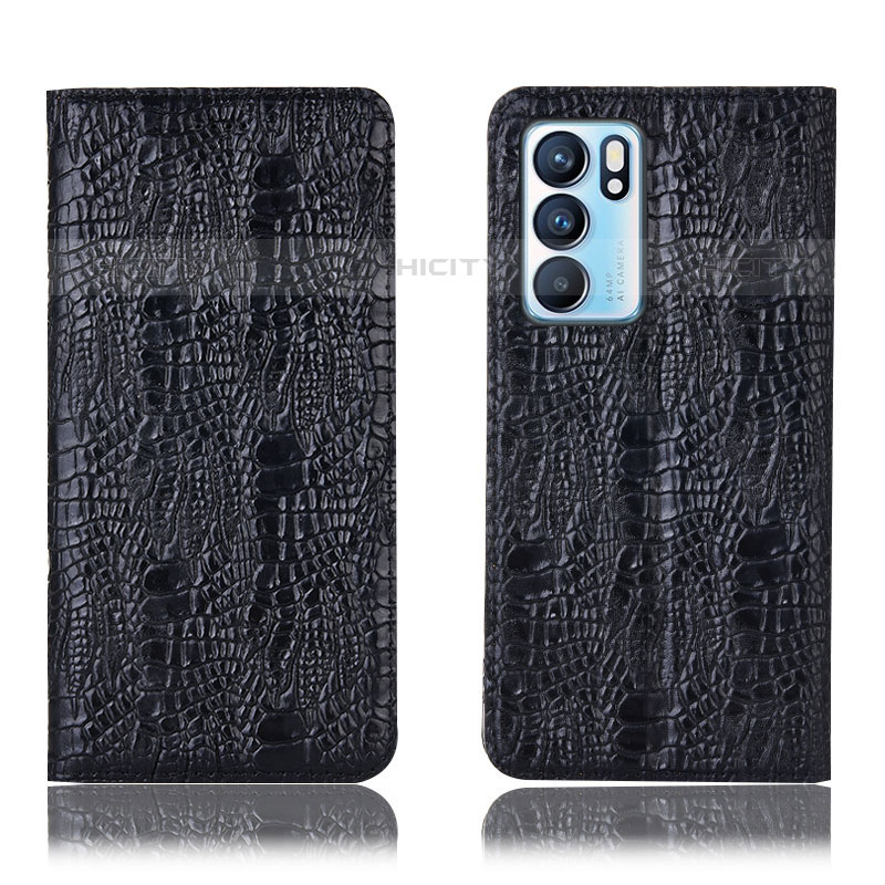 Funda de Cuero Cartera con Soporte Carcasa H17P para Oppo Reno6 5G Negro