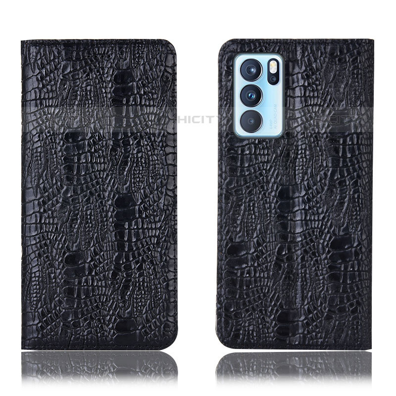 Funda de Cuero Cartera con Soporte Carcasa H17P para Oppo Reno6 Pro 5G India Negro