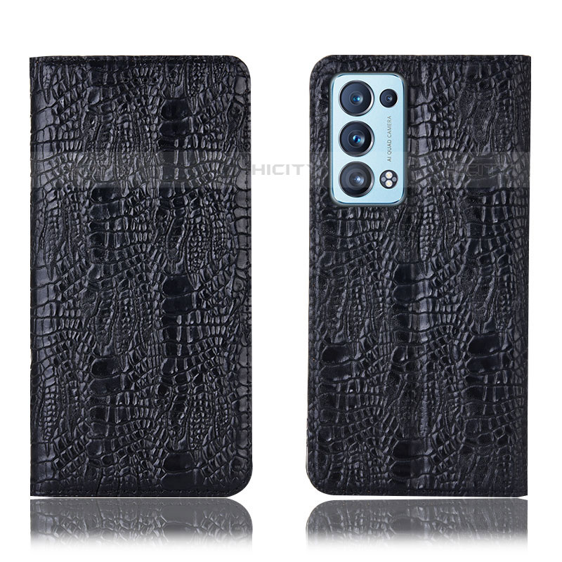 Funda de Cuero Cartera con Soporte Carcasa H17P para Oppo Reno6 Pro+ Plus 5G Negro