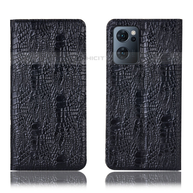 Funda de Cuero Cartera con Soporte Carcasa H17P para Oppo Reno7 5G Negro