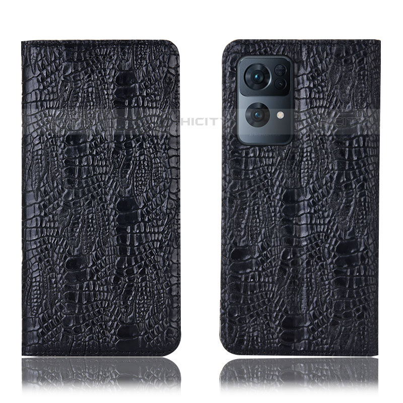 Funda de Cuero Cartera con Soporte Carcasa H17P para Oppo Reno7 Pro 5G Negro