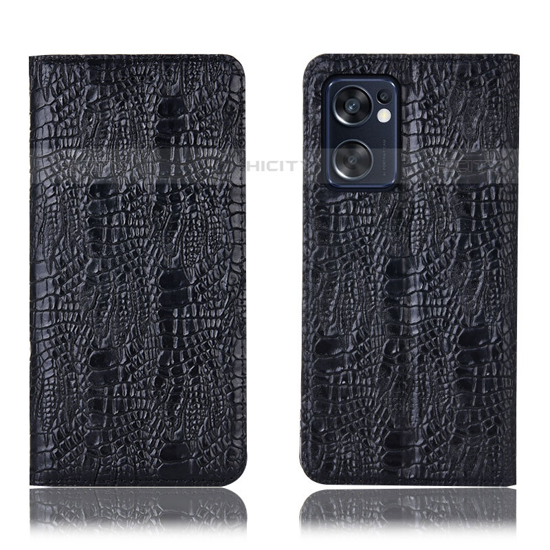 Funda de Cuero Cartera con Soporte Carcasa H17P para Oppo Reno7 SE 5G Negro