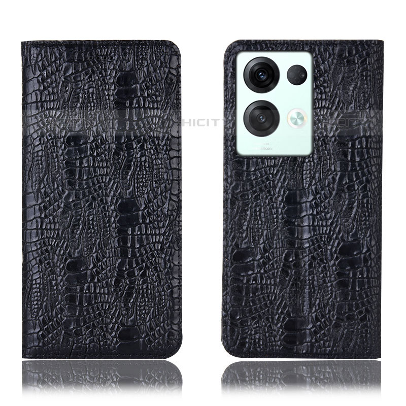 Funda de Cuero Cartera con Soporte Carcasa H17P para Oppo Reno8 Pro 5G Negro